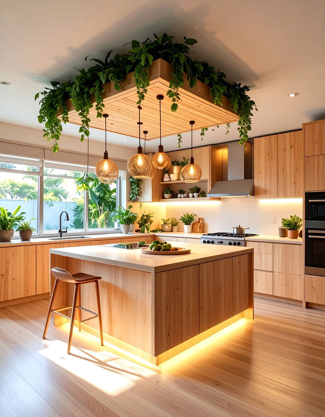 Floating Bamboo Kitchen with Suspended Island Design - 25 Tropical Kitchen Ideas