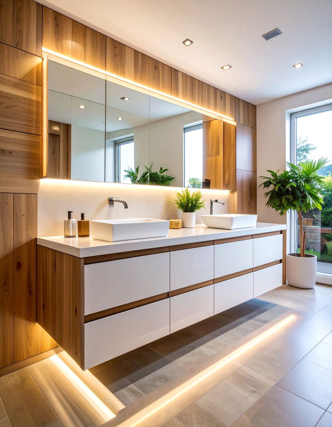 Floating Bathroom Vanity with LED Lighting - 25 Bathroom Cabinet Ideas