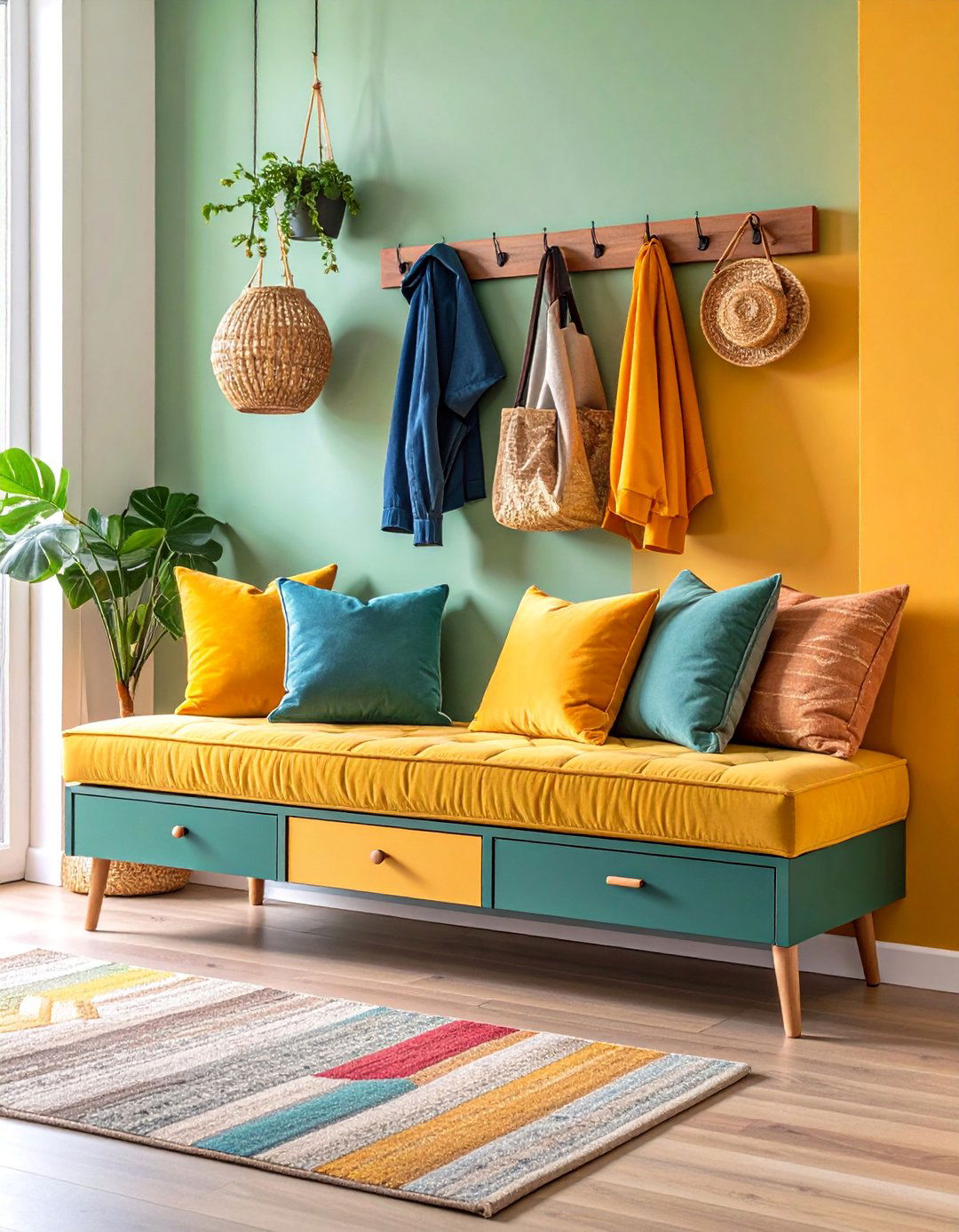 Floating Bench with Hidden Storage Drawers - 25 Mudroom Storage Ideas