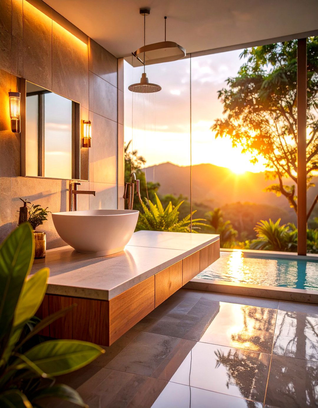 Floating Bench with Matching Vanity Material - 25 Shower Bench Ideas