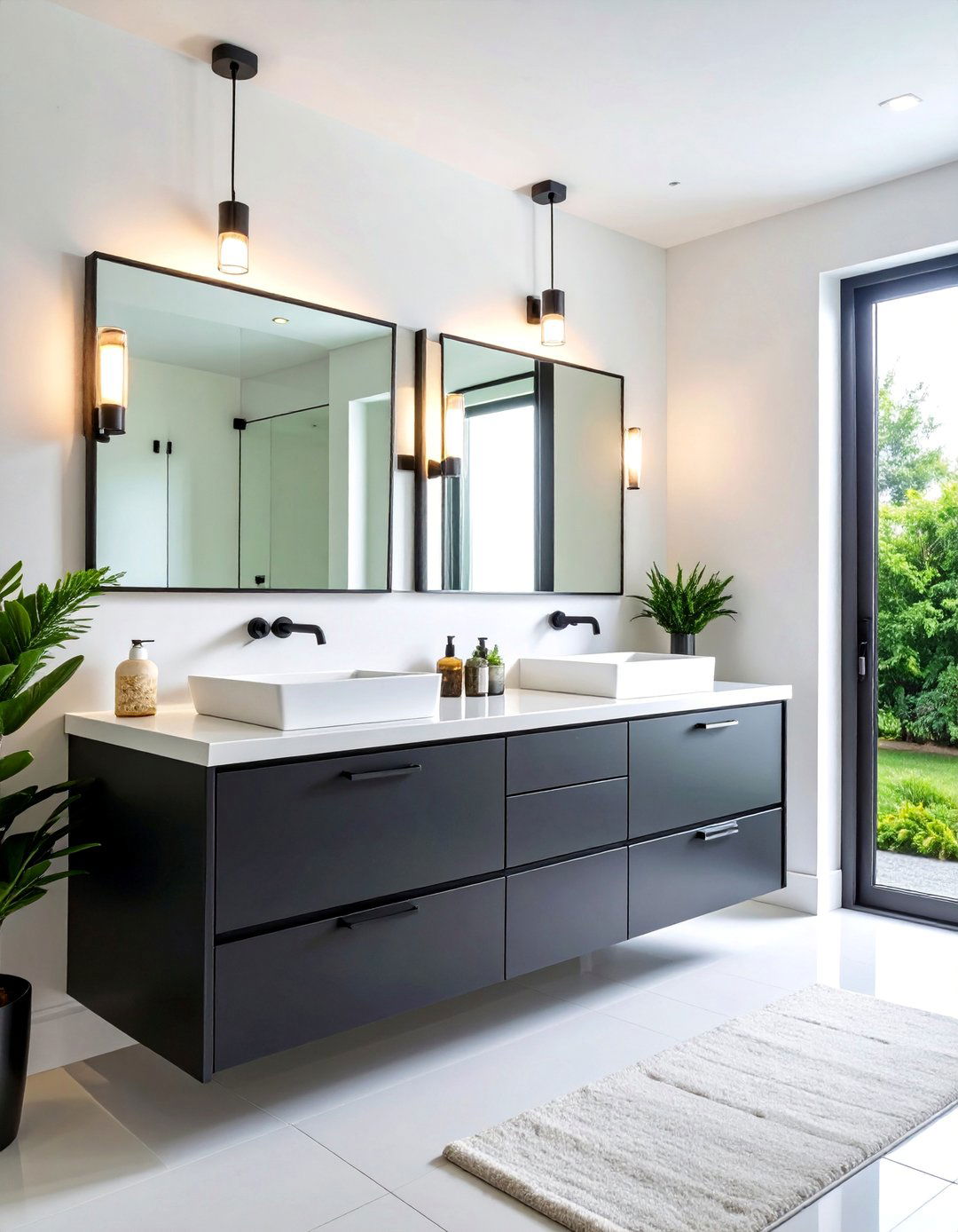 Floating Black Vanity Design - 25 Black and White Bathroom Ideas