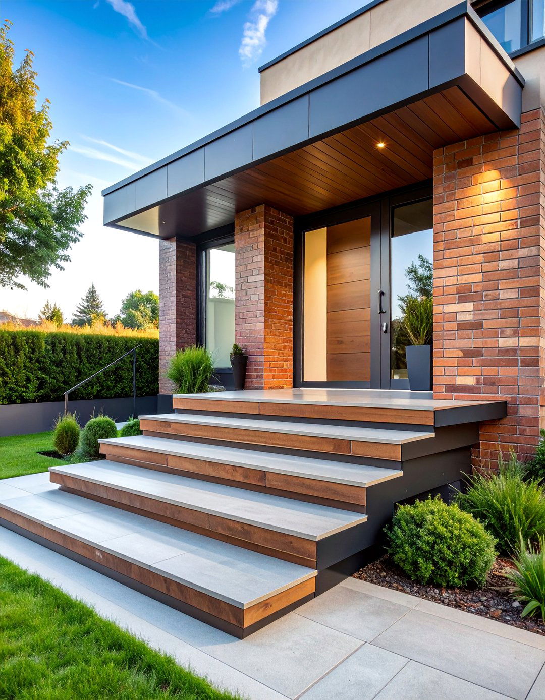 Floating Brick Steps with Modern Cantilever Design - 25 Brick Front Steps Design Ideas