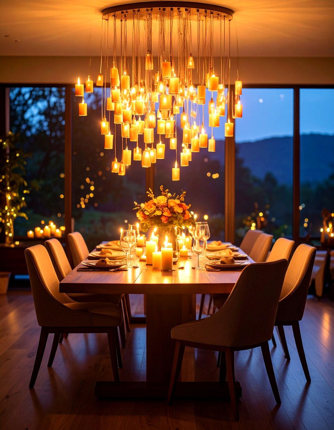 Floating Candle Effect LED Chandelier - 25 Small Dining Room Lighting Ideas