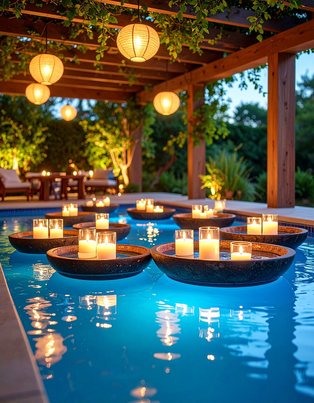 Floating Candle Water Features - 25 Pergola Lighting Ideas