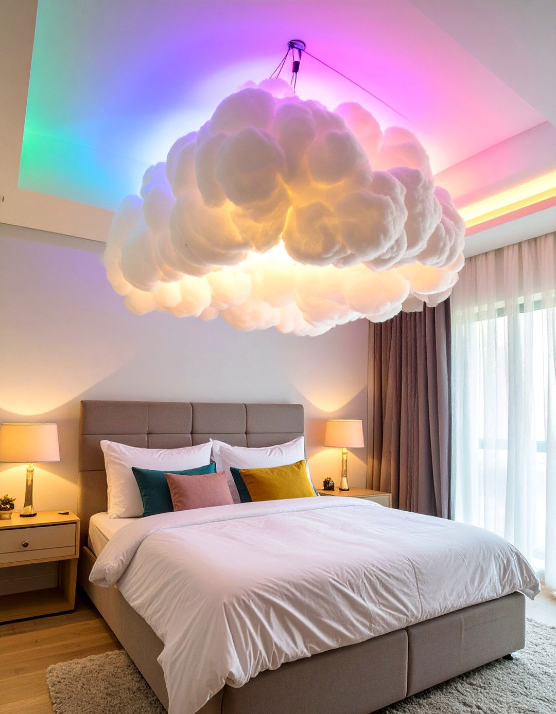 Floating Cloud Ceiling Bedroom with LED Integration - 25 Cloud-Themed Bedroom Ideas
