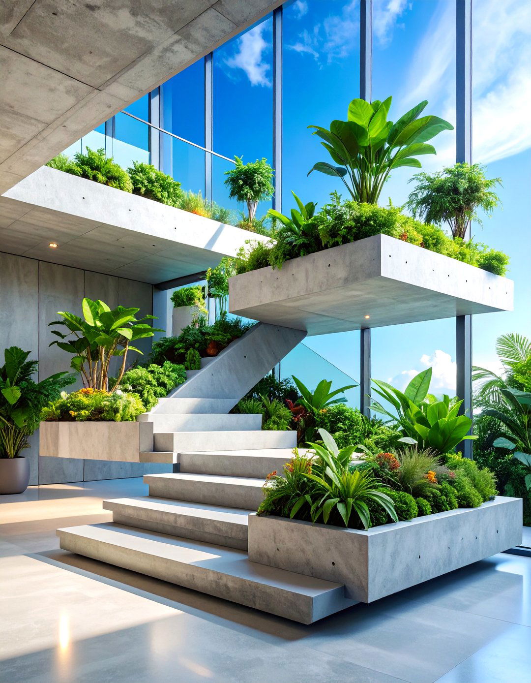 Floating Concrete Staircase with Integrated Planters - 25 Staircase Ideas