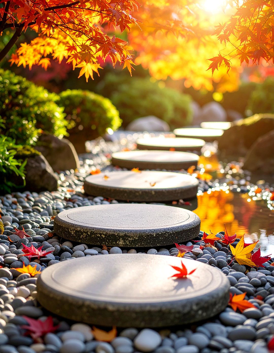 Floating Concrete Stepping Pads over River Pebbles - 25 Concrete Walkway Ideas