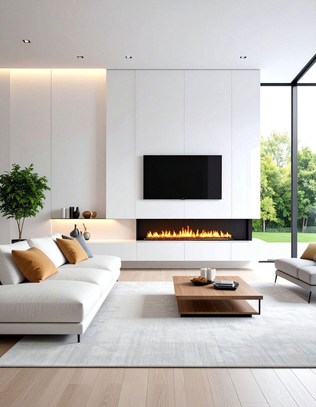 Floating Contemporary Media Wall Setup - 25 Electric Fireplace Ideas With Tv Above