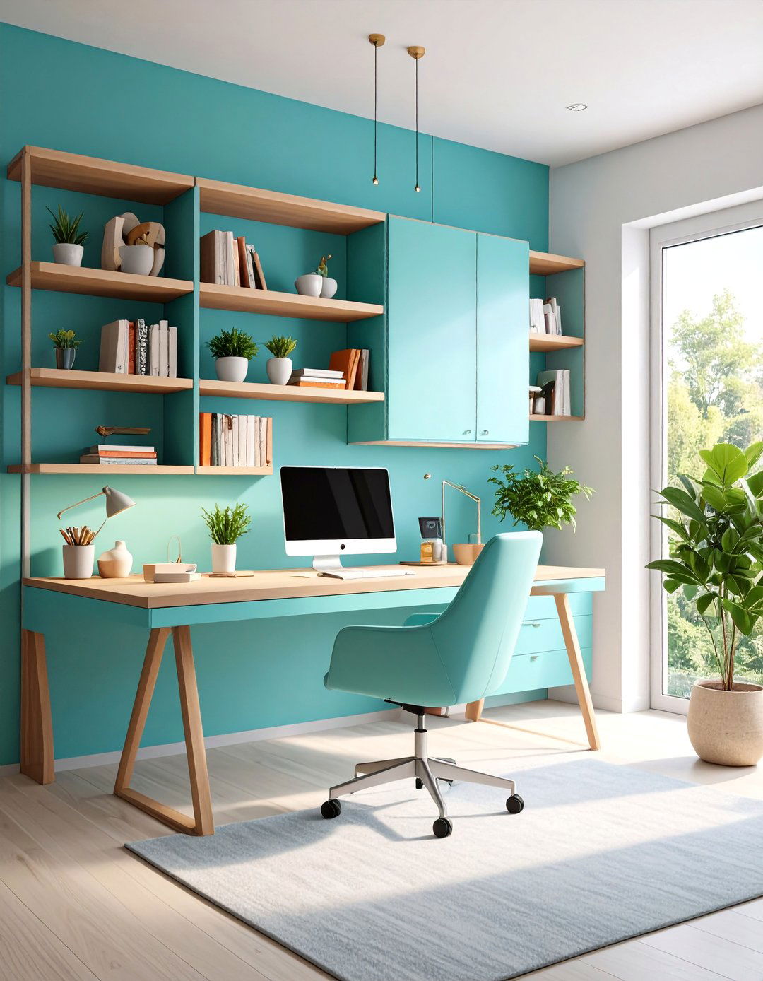Floating Desk with Matching Upper Shelving System - 25 Floating Desk Ideas