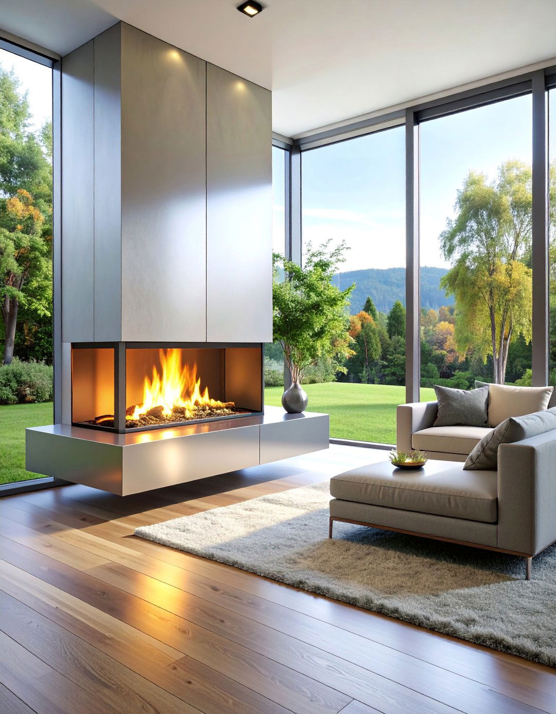 Floating Fireplace with Steel Finish - 25 Scandinavian Fireplace Ideas