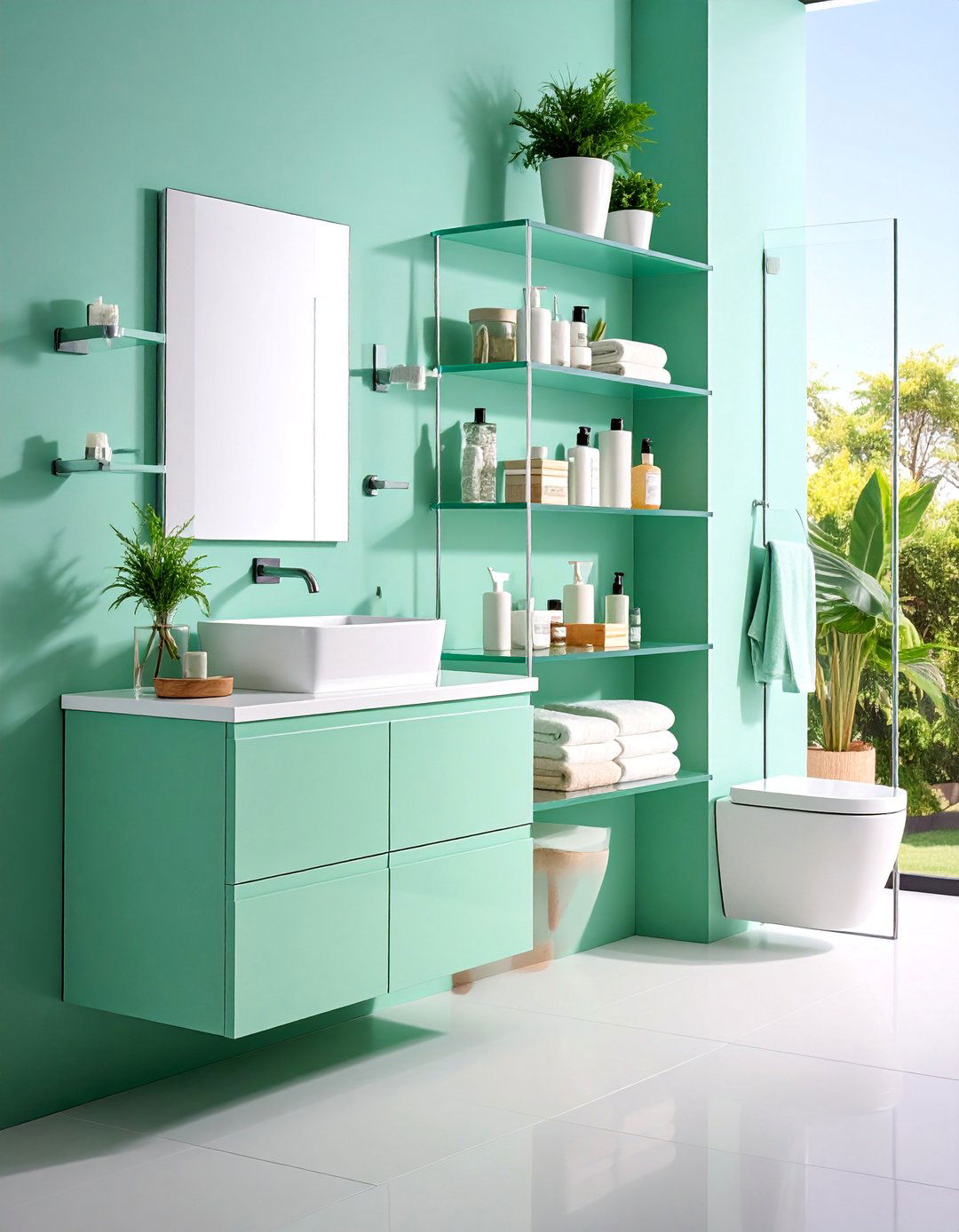 Floating Glass Shelves Above Toilet - 25 Small Bathroom Shelving Ideas