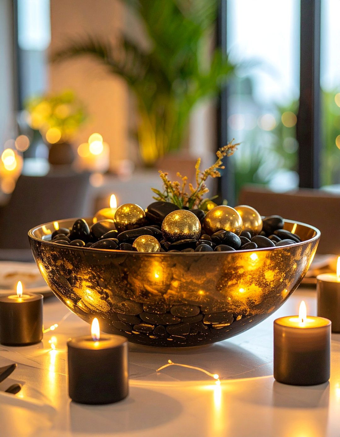 Floating Gold Orb Garden - 25 Black and Gold Centerpiece Ideas