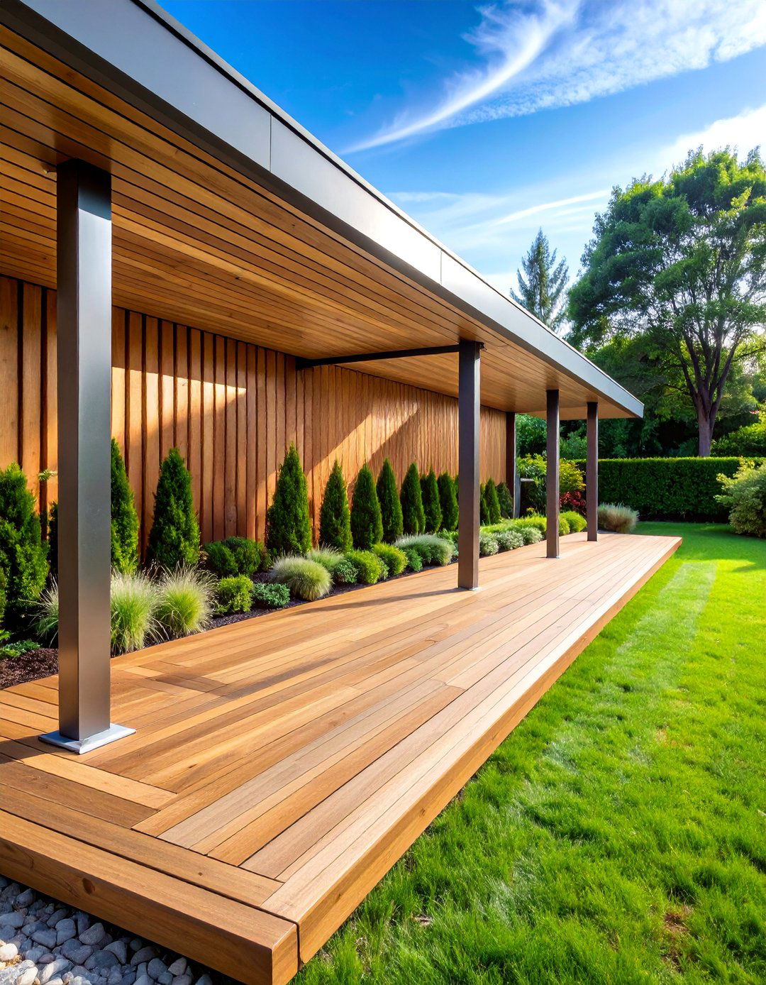 Floating Horizontal Wood Slats with Metal Support - 25 Metal and Wood Fence