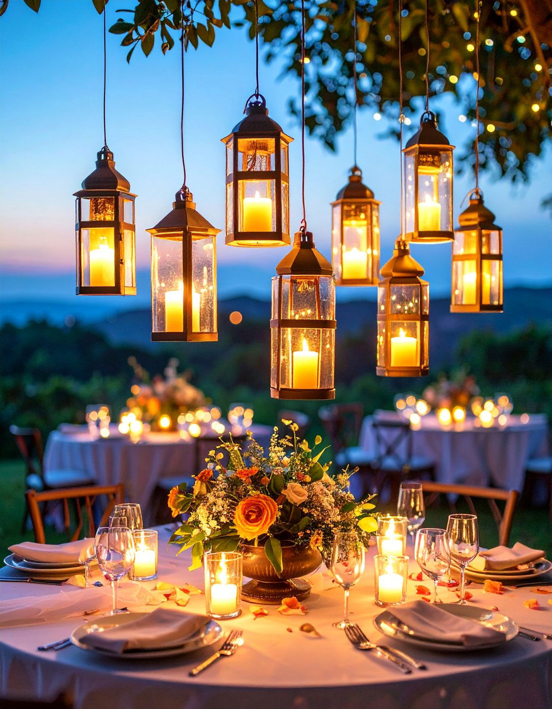 Floating Lantern Fairy Light Centerpiece - 25 Lantern Centerpiece Ideas