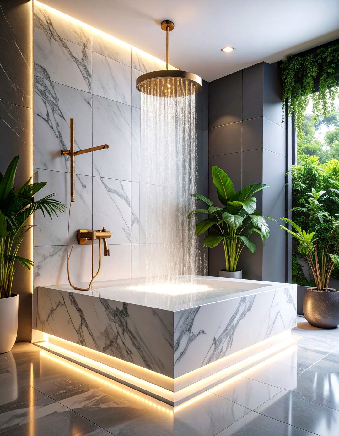 Floating Marble Shower Bench with LED Lighting - 25 Shower Bench Ideas