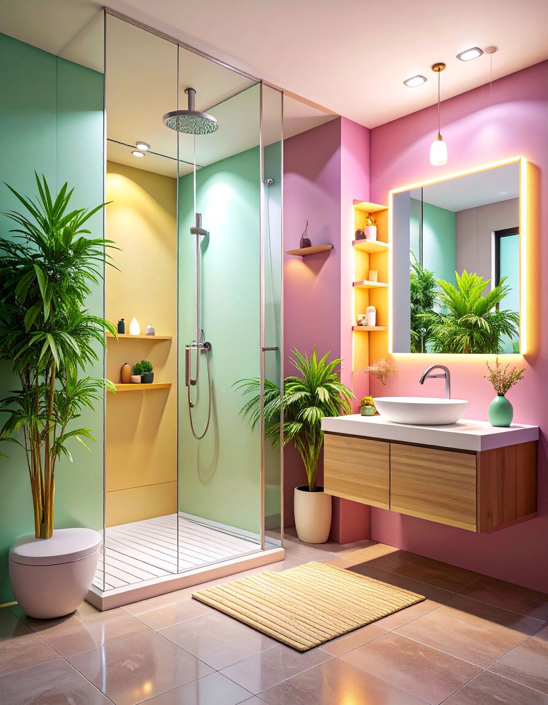 Floating Mirror Backed Shower Niche with Reflection - 25 Shower Niche Ideas