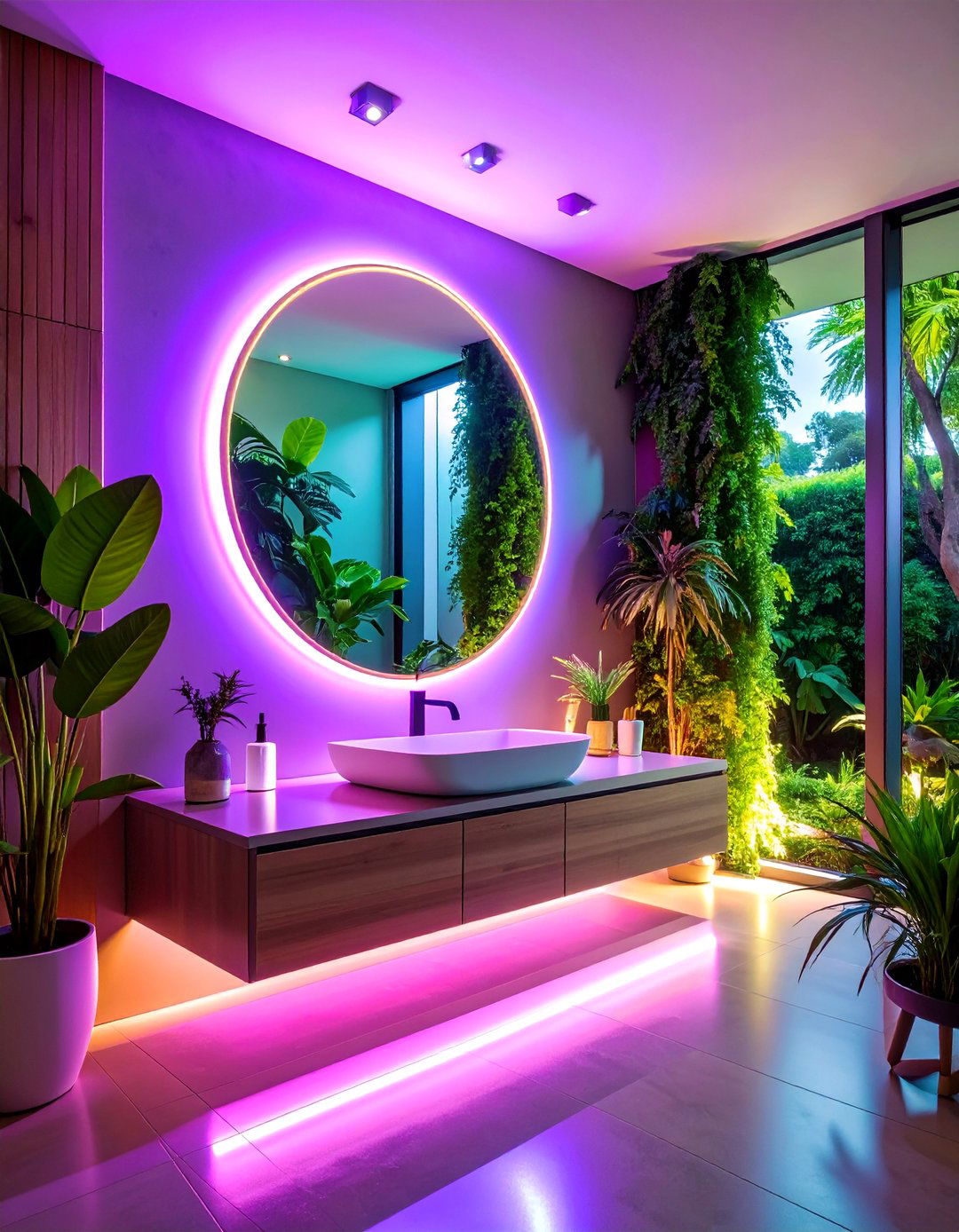 Floating Mirror with Perimeter Backlighting - 25 Small Bathroom Lighting Ideas