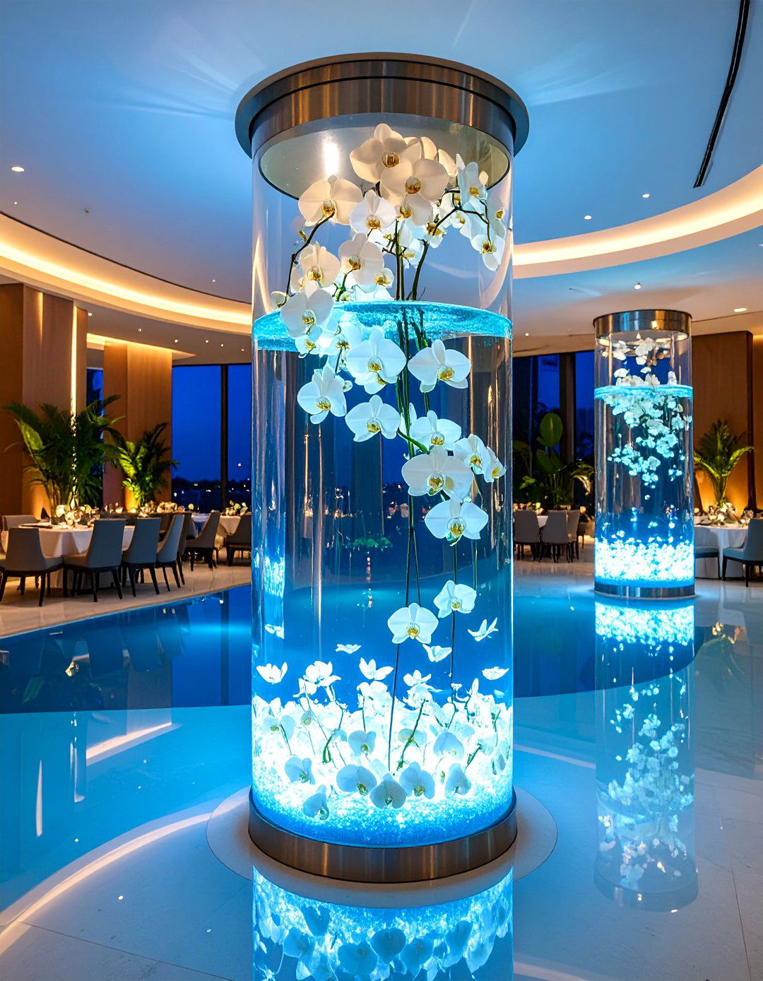 Floating Orchid Display in Hurricane Vase - 25 Tall Wedding Centerpiece Ideas