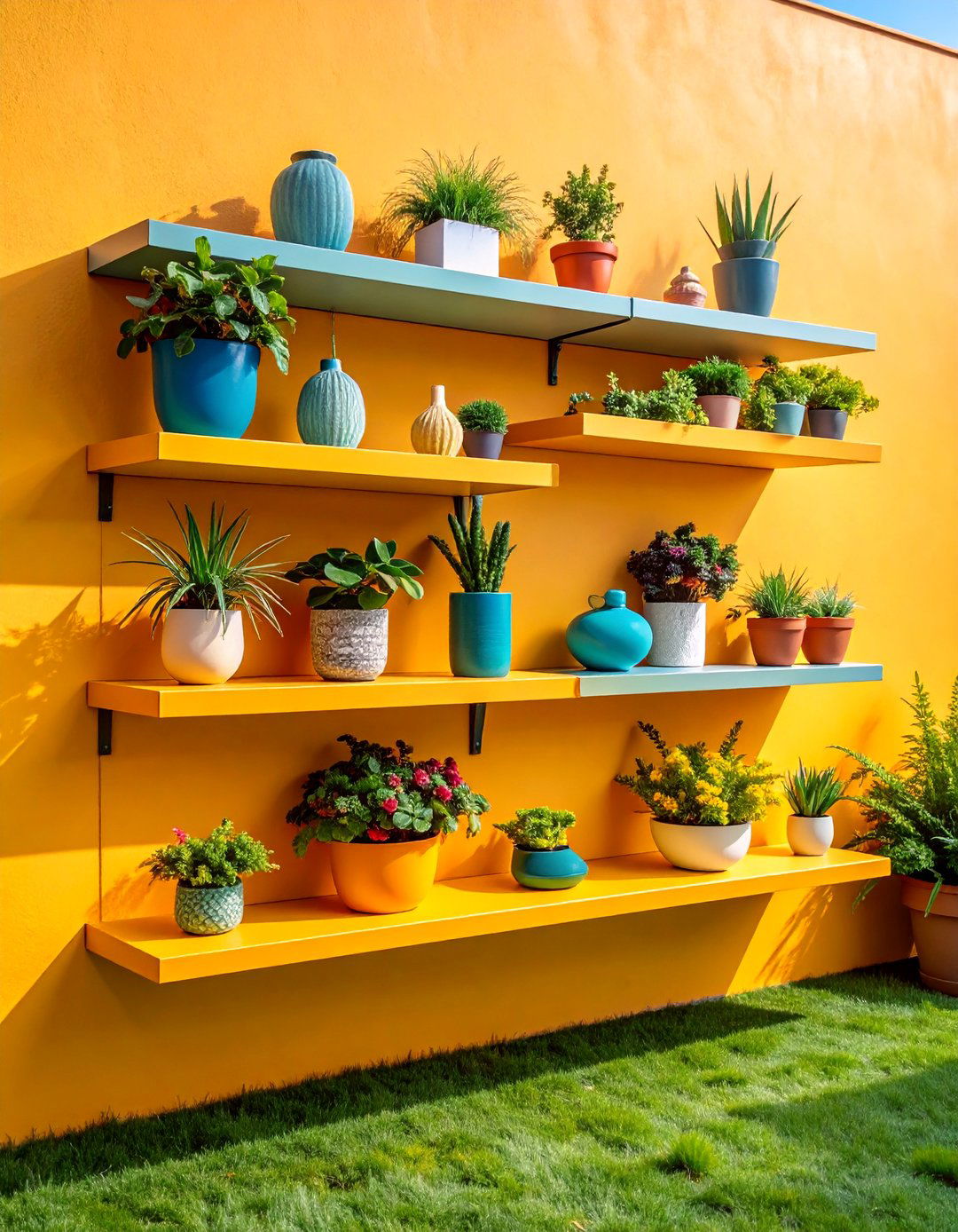 Floating Outdoor Shelf Display - 25 Outdoor Wall Decor Ideas