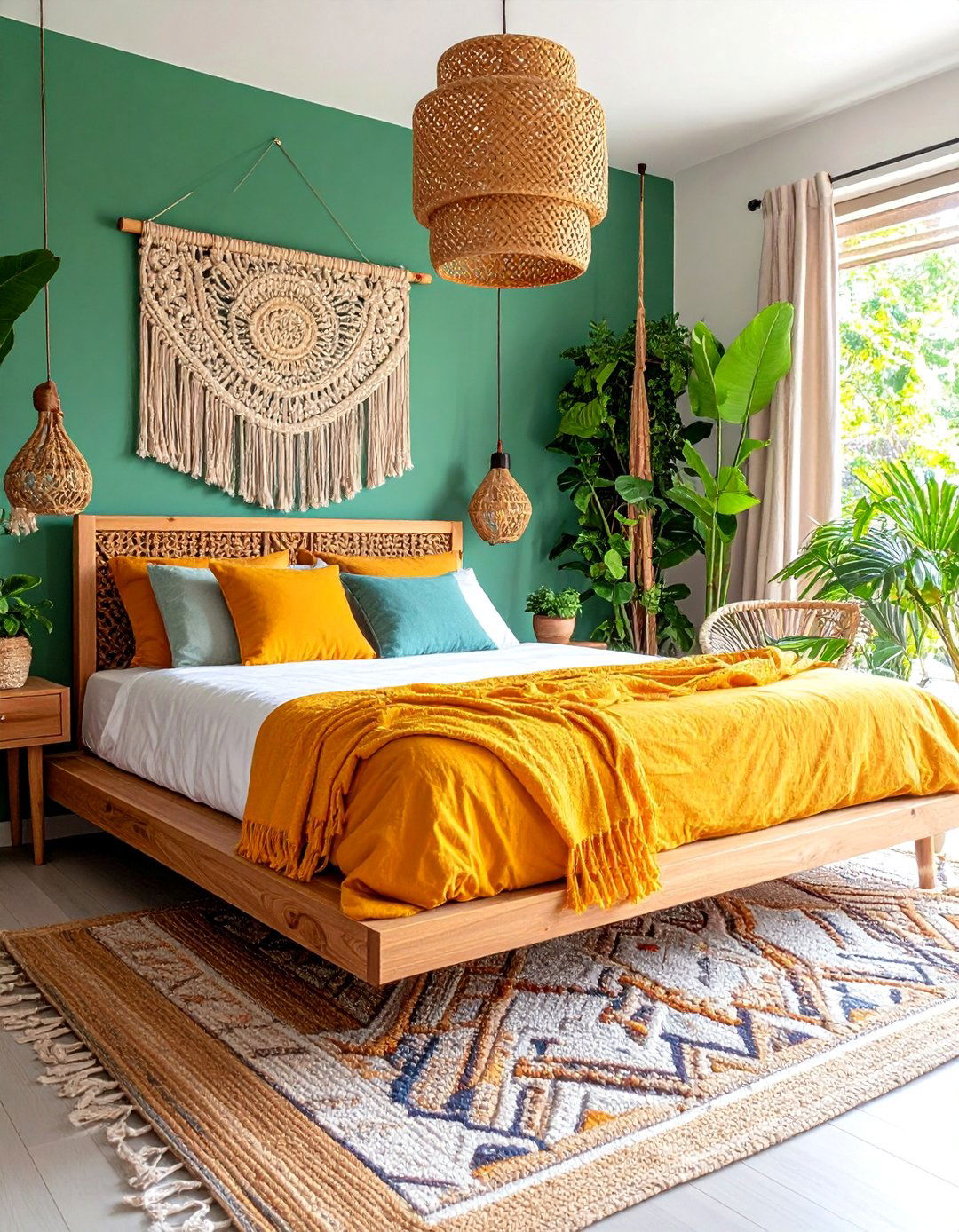 Floating Platform Bed with Natural Textures - 25 Small Boho Bedroom Ideas