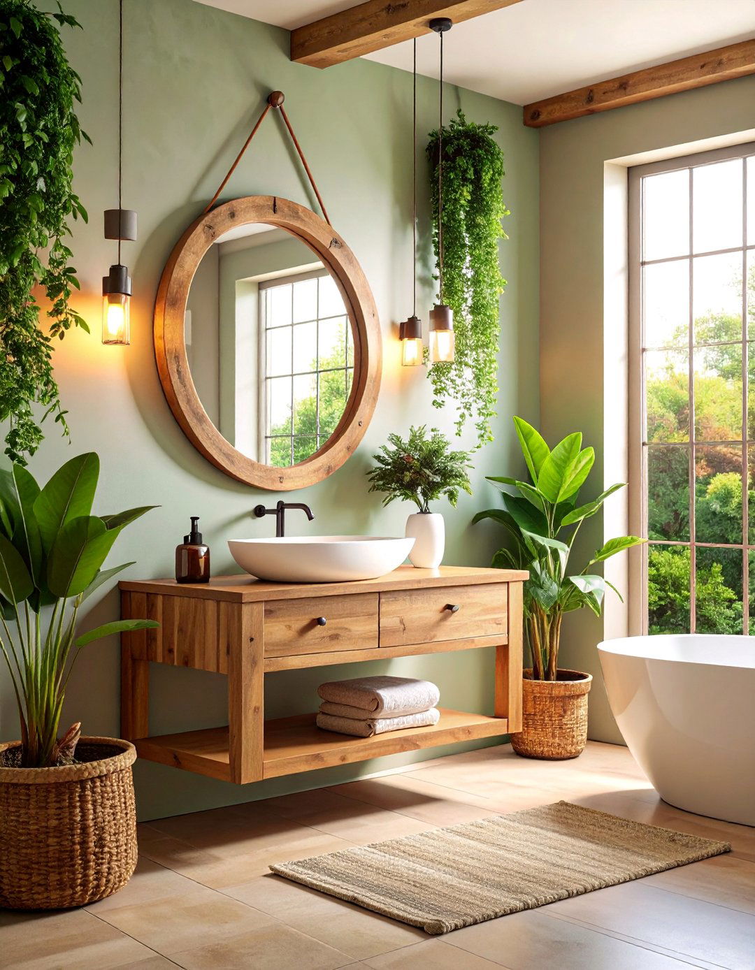 Floating Rustic Mirror with Invisible Mounting Hardware - 25 Farmhouse Bathroom Mirrors Ideas