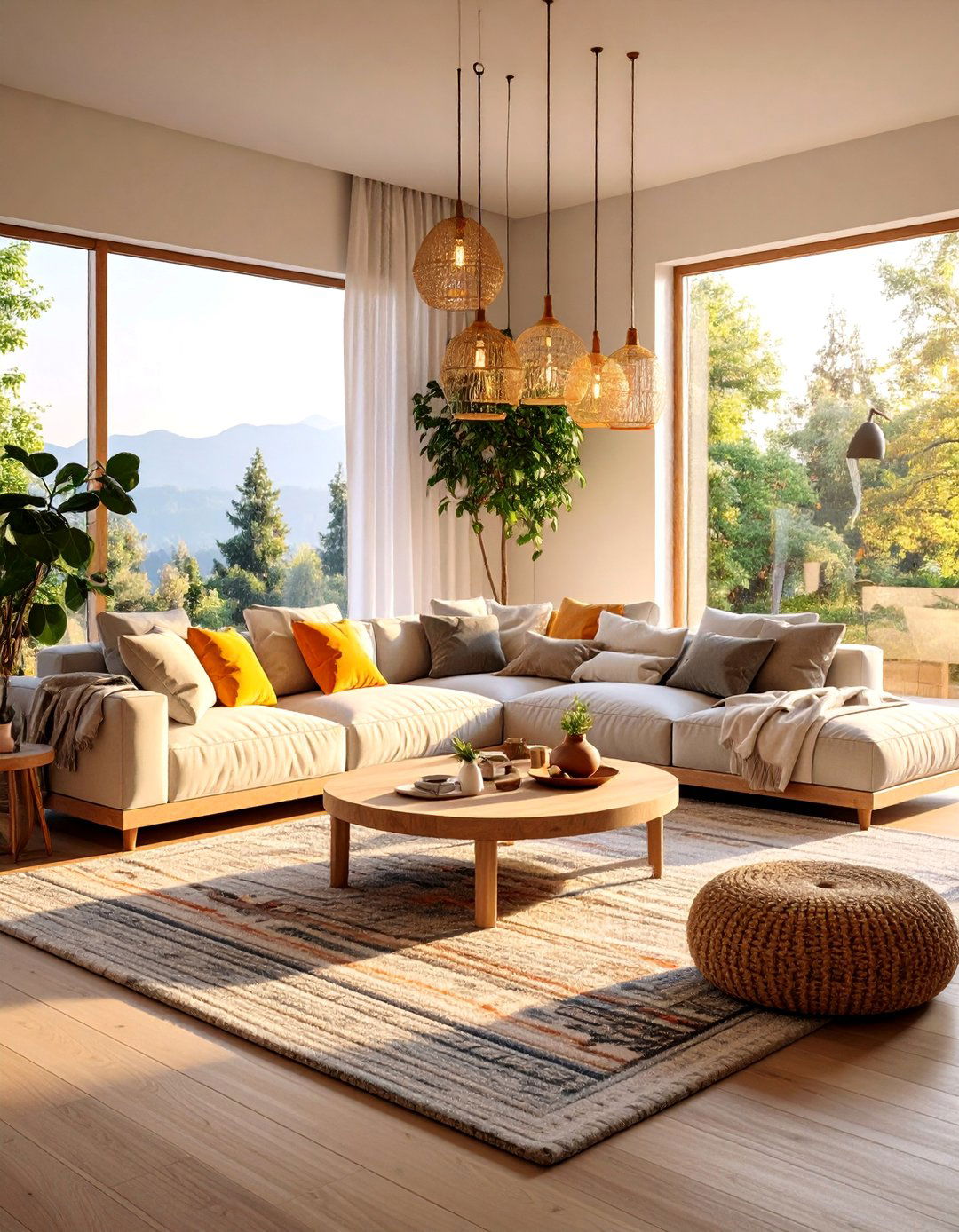 Floating Sectional with Storage Ottoman in Open Concept - 25 Sectional Living Room Ideas