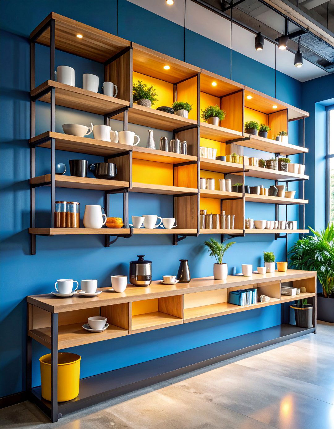 Floating Shelf Coffee Display Station - 25 Office Coffee Station Ideas