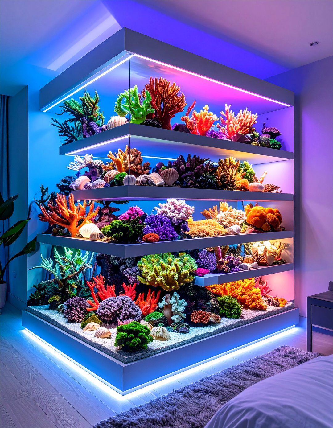 Floating Shelf Coral Garden - 25 Mermaid Bedroom Ideas