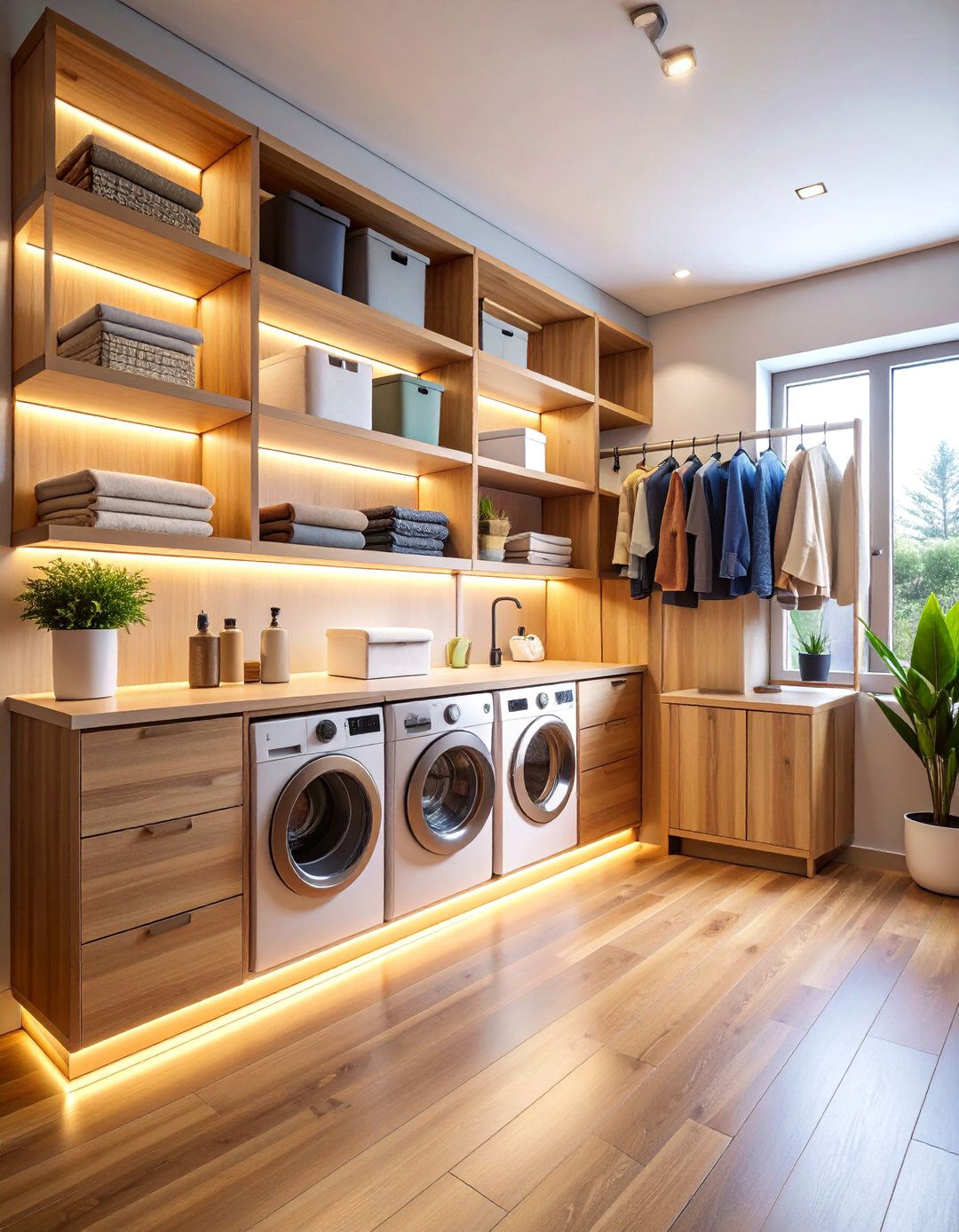 Floating Shelf Laundry Closet with Minimalist Design - 25 Laundry Closet Ideas