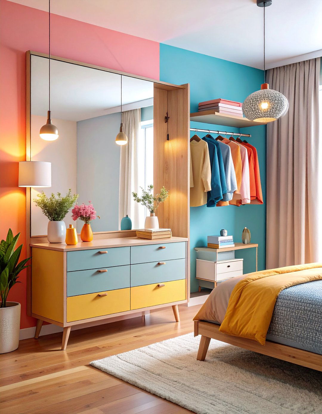 Floating Shelf Meets Mirror Behind Nightstand Fusion - 25 Mirror Behind Nightstand Design Ideas