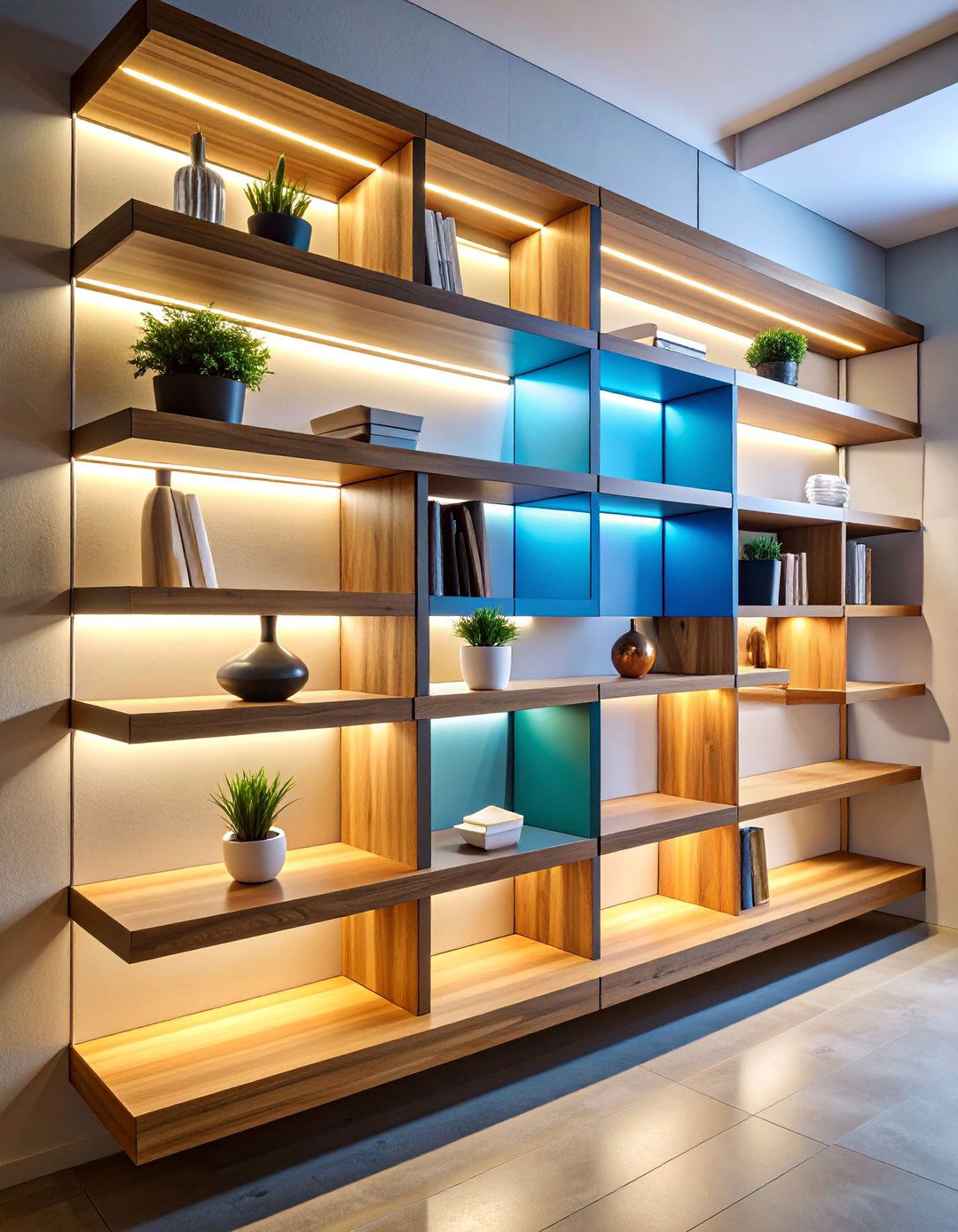 Floating Shelves with Asymmetrical Arrangements - 25 Bauhaus Interior Design Ideas
