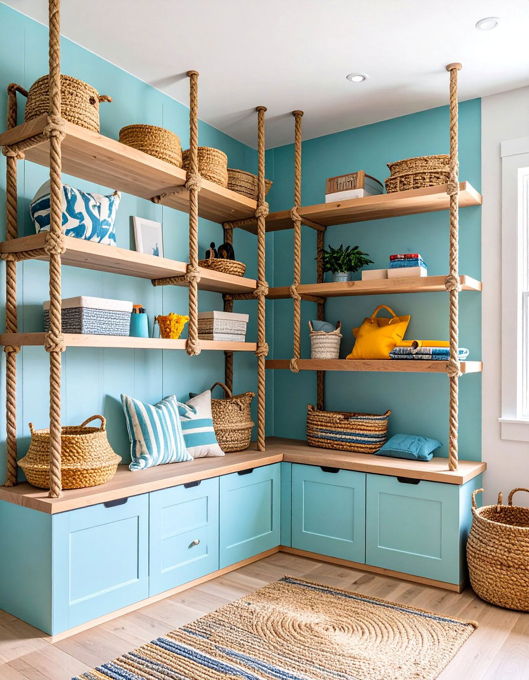 Floating Shelves with Decorative Rope Details - 25 Floating Shelves Ideas