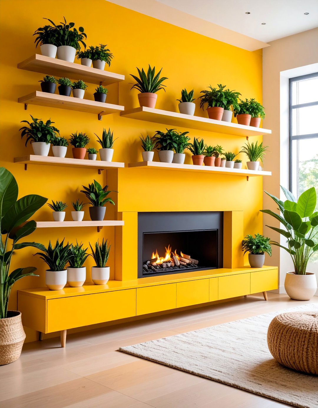 Floating Shelves with Integrated Plant Holders - 25 Fireplace Floating Shelves Design Ideas