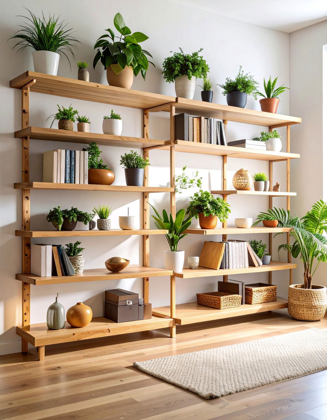 Floating Shelves with Styled Displays - 25 Blank Wall Ideas