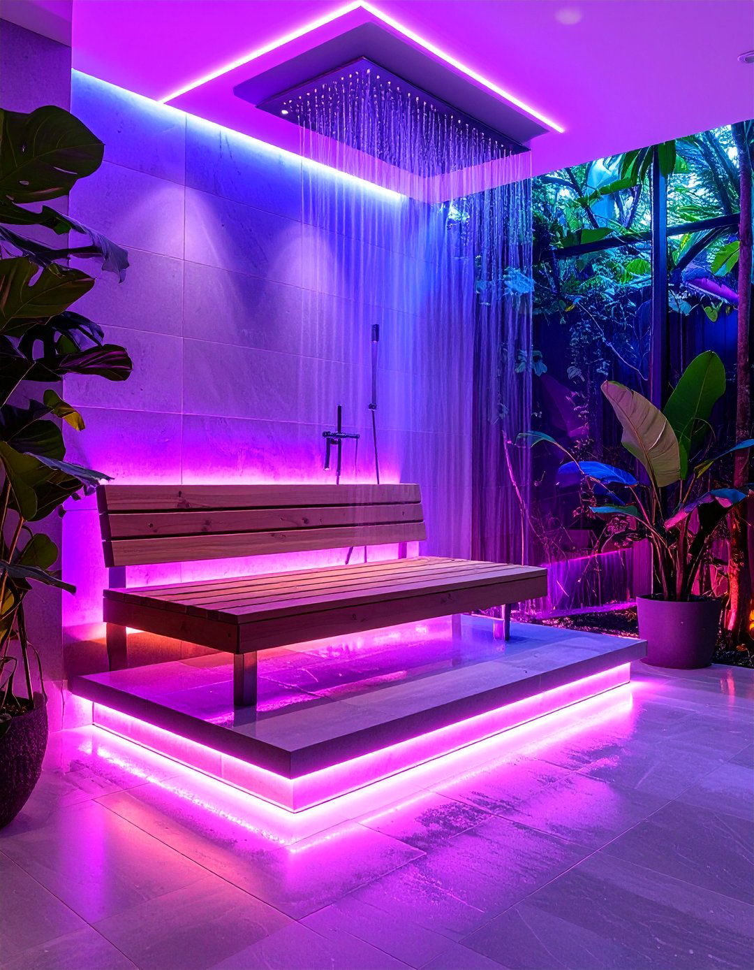Floating Shower Bench with Under Bench Lighting - 25 Shower Bench Ideas