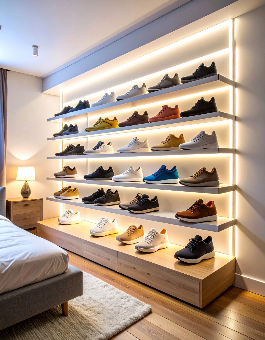 Floating Sneaker Display Wall with LED Backlighting - 25 Hypebeast Room Decor Ideas