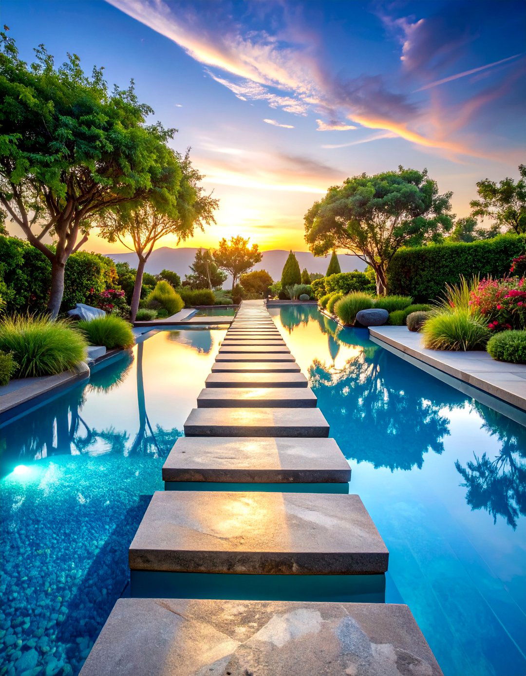 Floating Stepping Stone Pool Path - 25 Pool Walkway Ideas