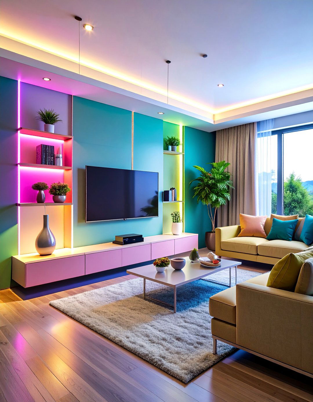 Floating TV Console with Built in LED Lighting - 25 Tv Console Decor Ideas
