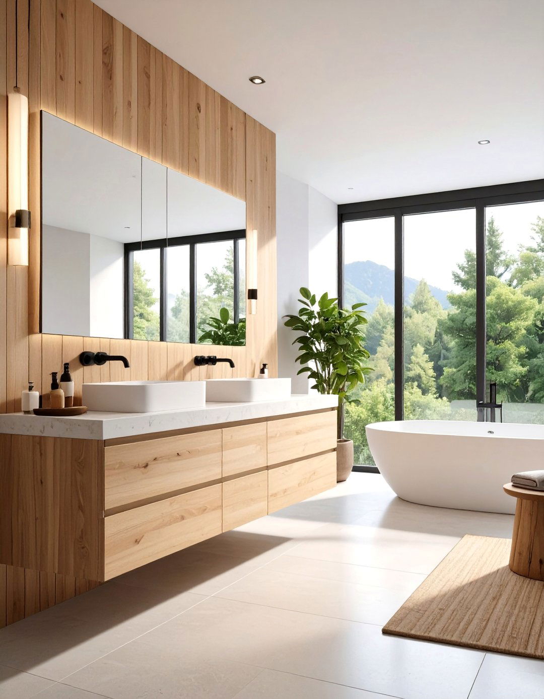 Floating Vanity Apartment Bathroom with Natural Wood Accents - 25 Apartment Bathroom Ideas