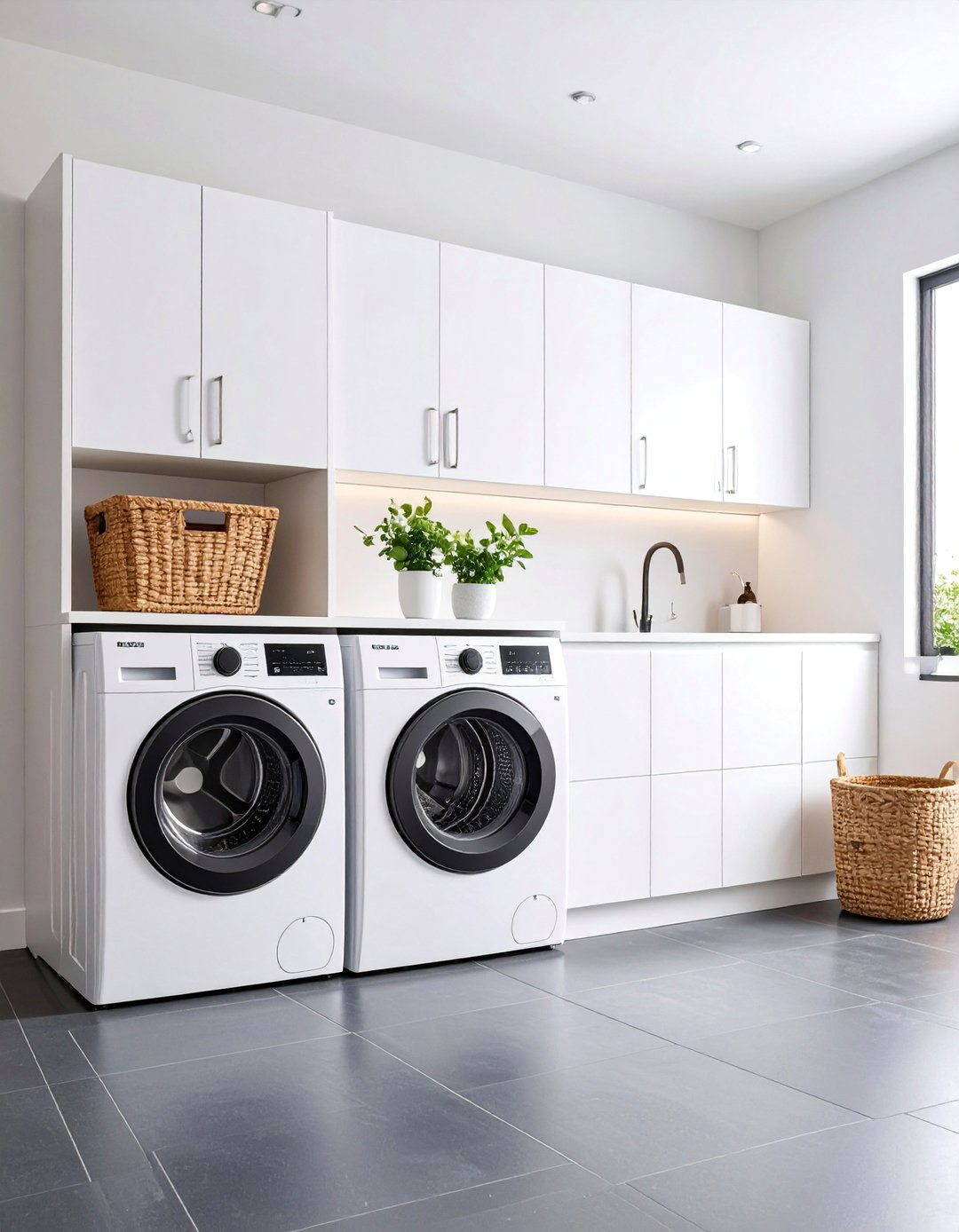 Floating Vanity Style with Open Storage - 25 Black and White Laundry Room Ideas