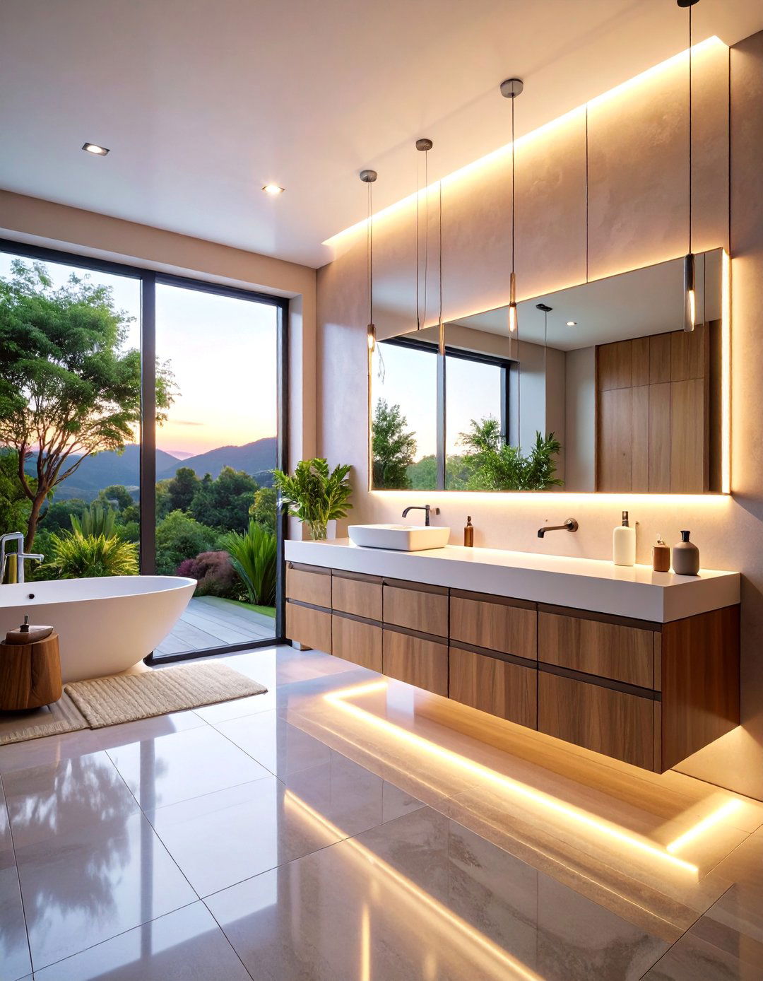 Floating Vanity with Mirrored Cabinet Door Fronts - 25 Floating Vanity Bathroom Ideas