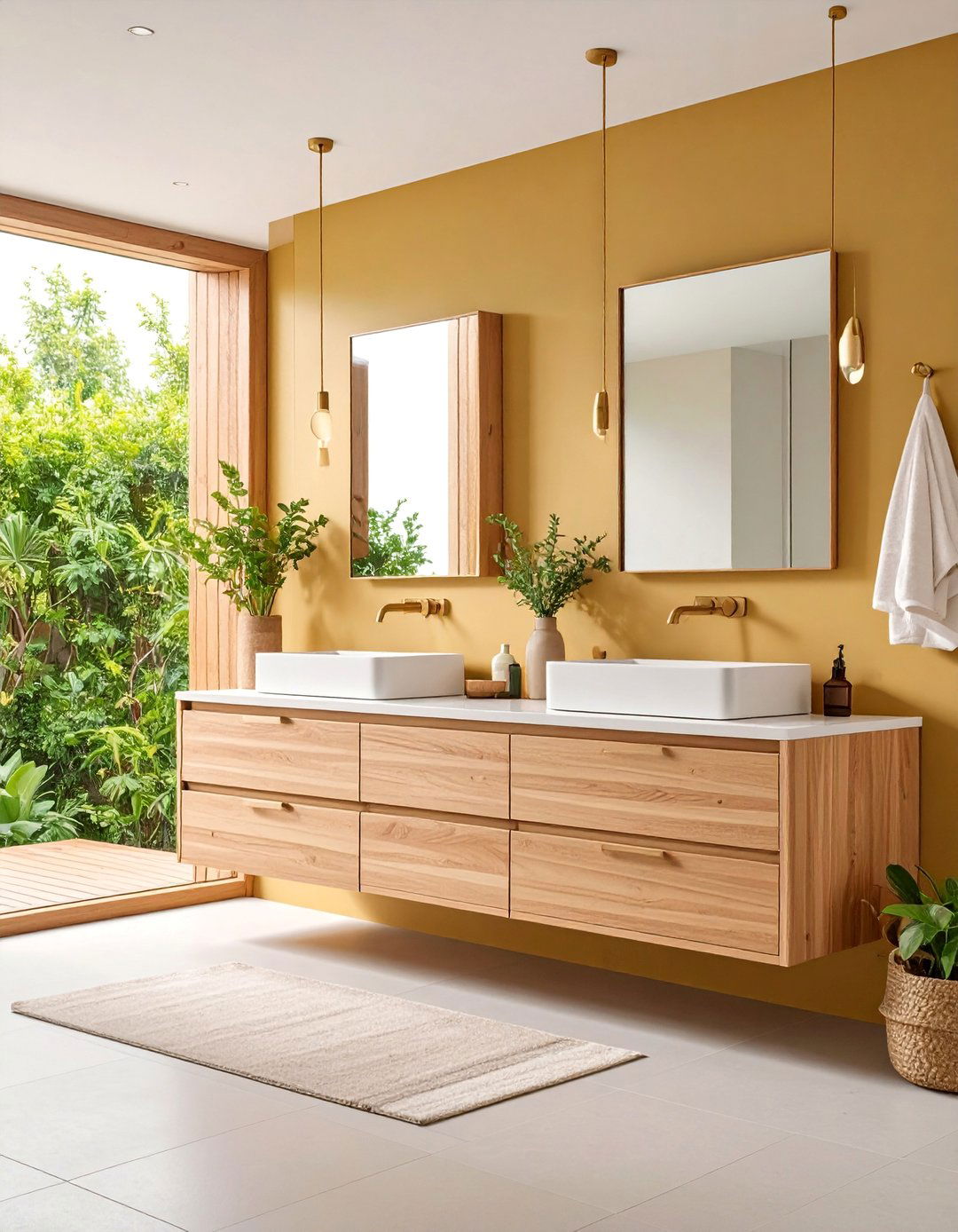 Floating Vanity with Natural Wood Accents - 25 Minimalist Bathroom Ideas