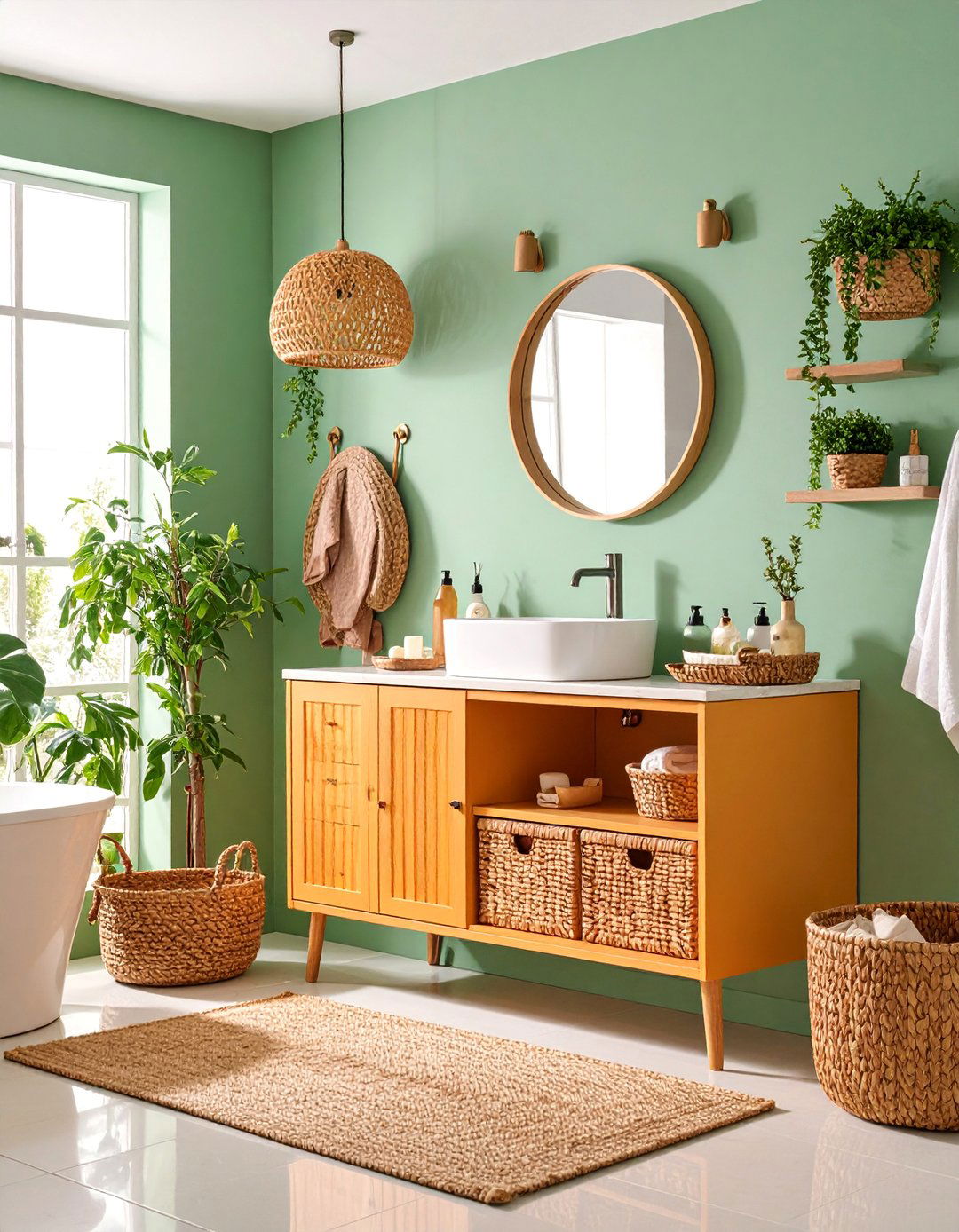 Floating Vanity with Open Shelving and Basket Storage - 25 Floating Vanity Bathroom Ideas