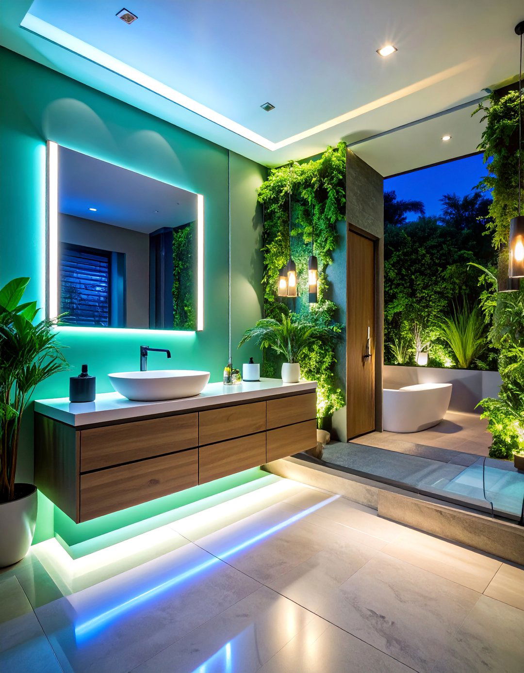 Floating Vanity with Under Cabinet Motion Sensor Lighting - 25 Floating Vanity Bathroom Ideas