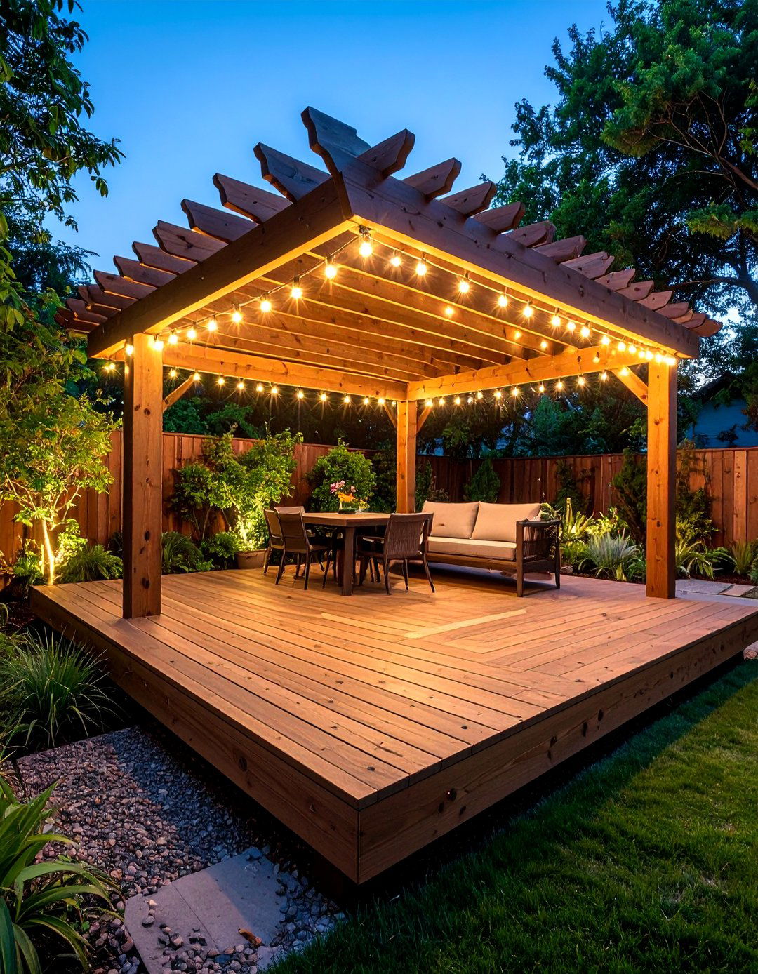 Floating Wood Deck with Pergola - 25 Wood Deck Ideas