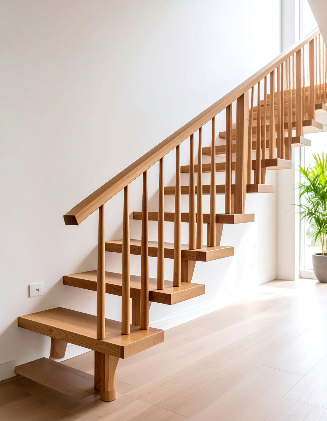 Floating Wood Handrail with Minimalist Design - 25 Wood Stair Railing Ideas
