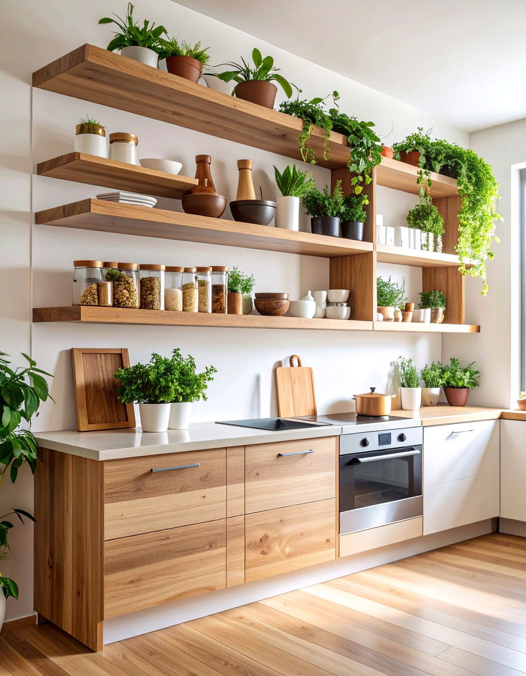Floating Wooden Shelves Niche for Kitchen Spice Storage - 25 Wall Niche Ideas
