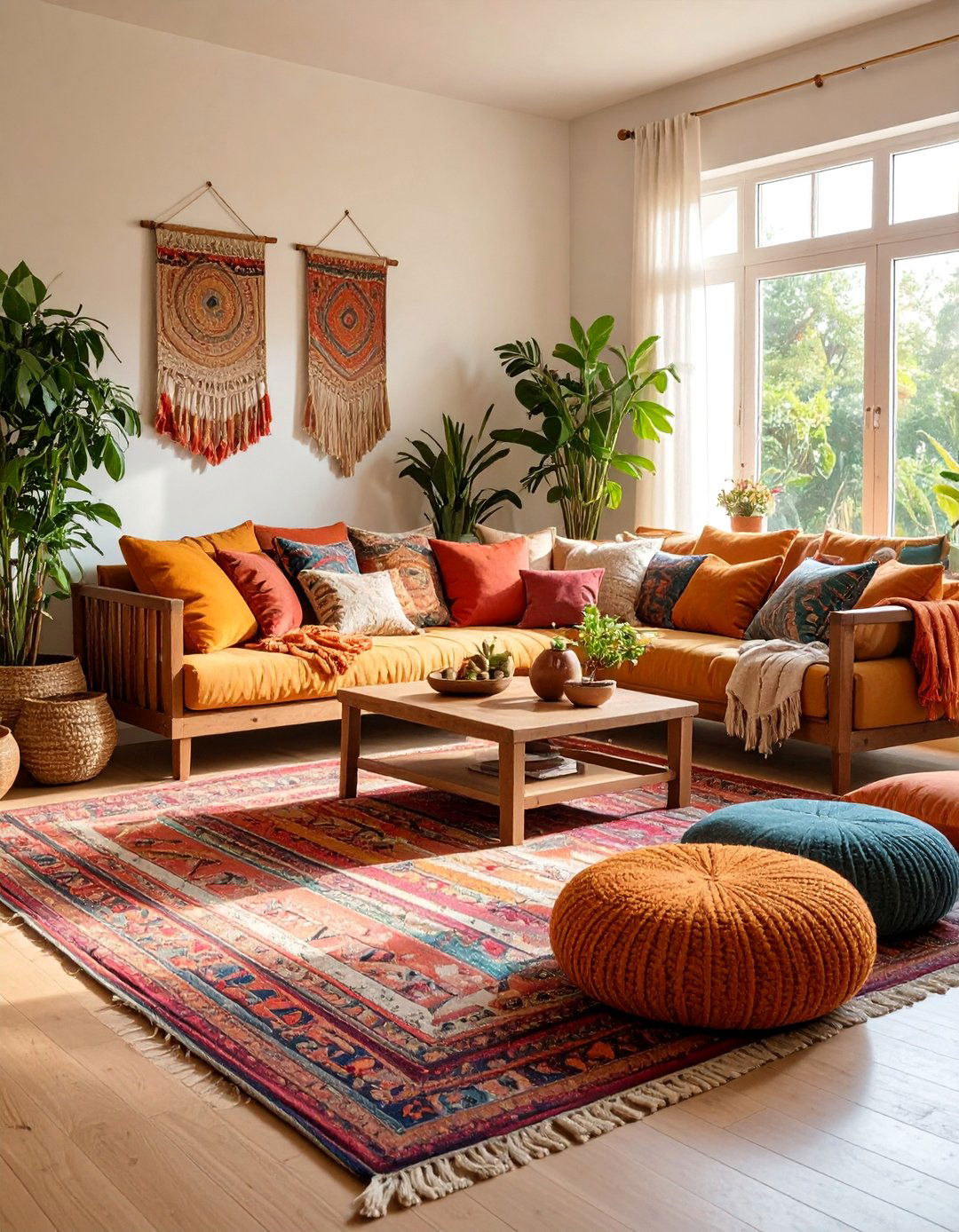 Floor Cushion Lounge with Low Seating - 25 Boho Living Room Ideas