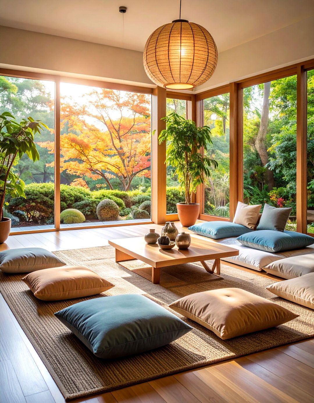 Floor Cushion Meditation Areas with Low Tables - 25 Man Cave Seating Ideas