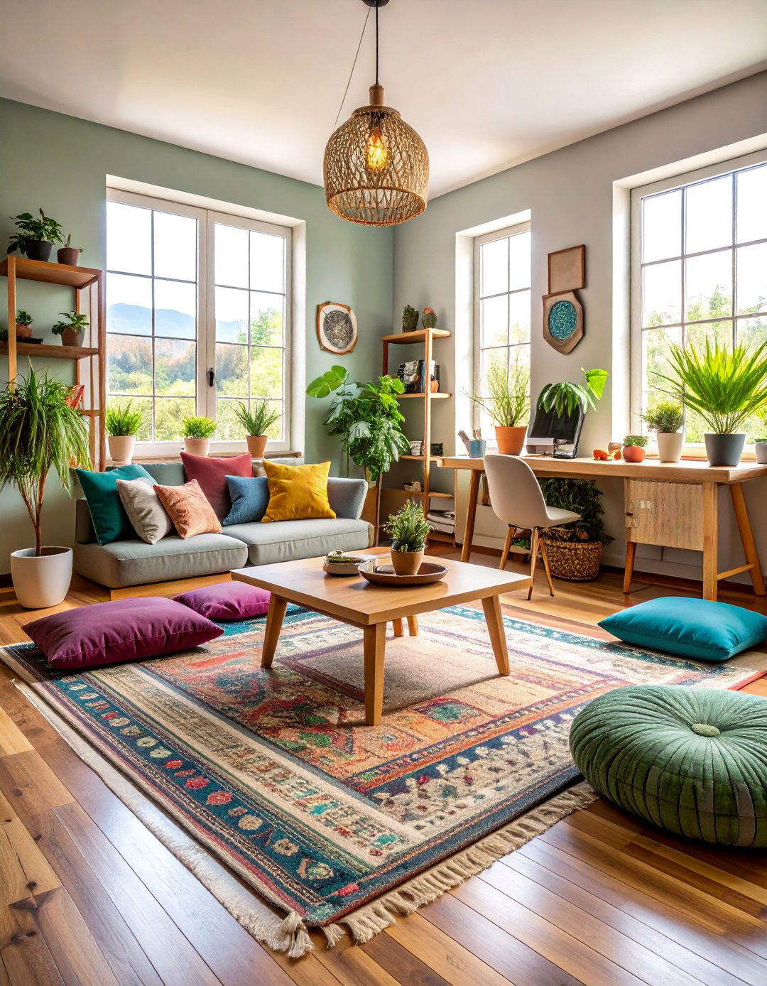 Floor Cushion Workspace Alternative - 25 Bohemian Home Office Ideas